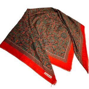 Vintage Laura Borghese, Italy Green and Red Paisley oversized  Wrap Scarf Square